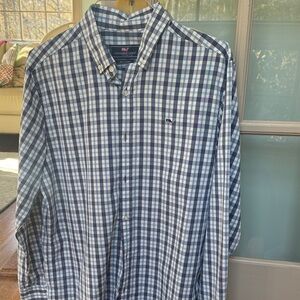 Vineyard Vines Navy and White Plaid Men's Shirt